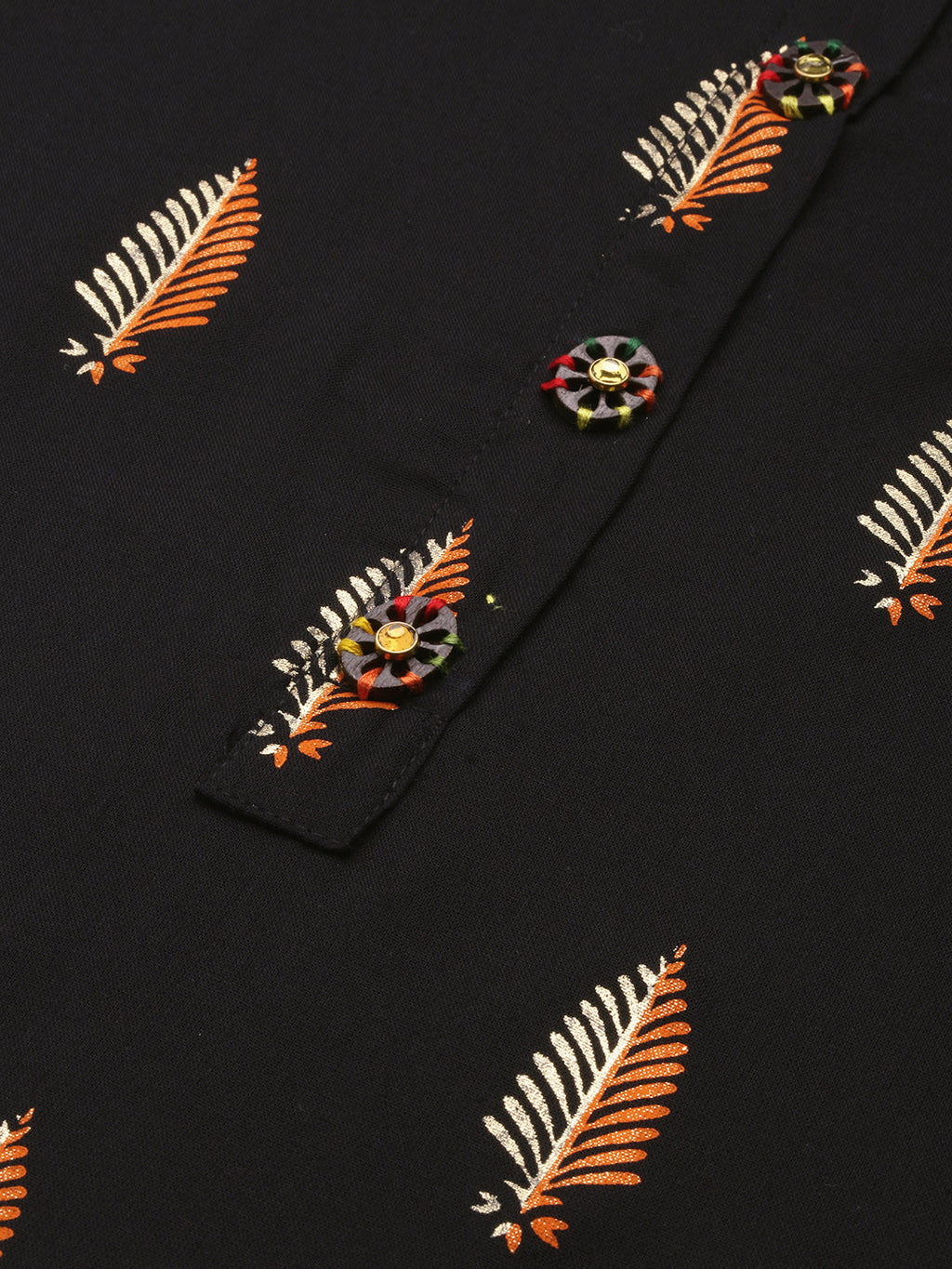 Women's Black Floral Printed Round Neck Straight Kurta