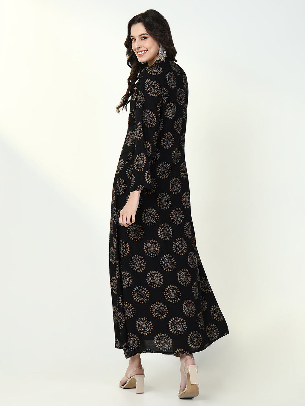 Women's Beige Solid A Line Kurta with Coat