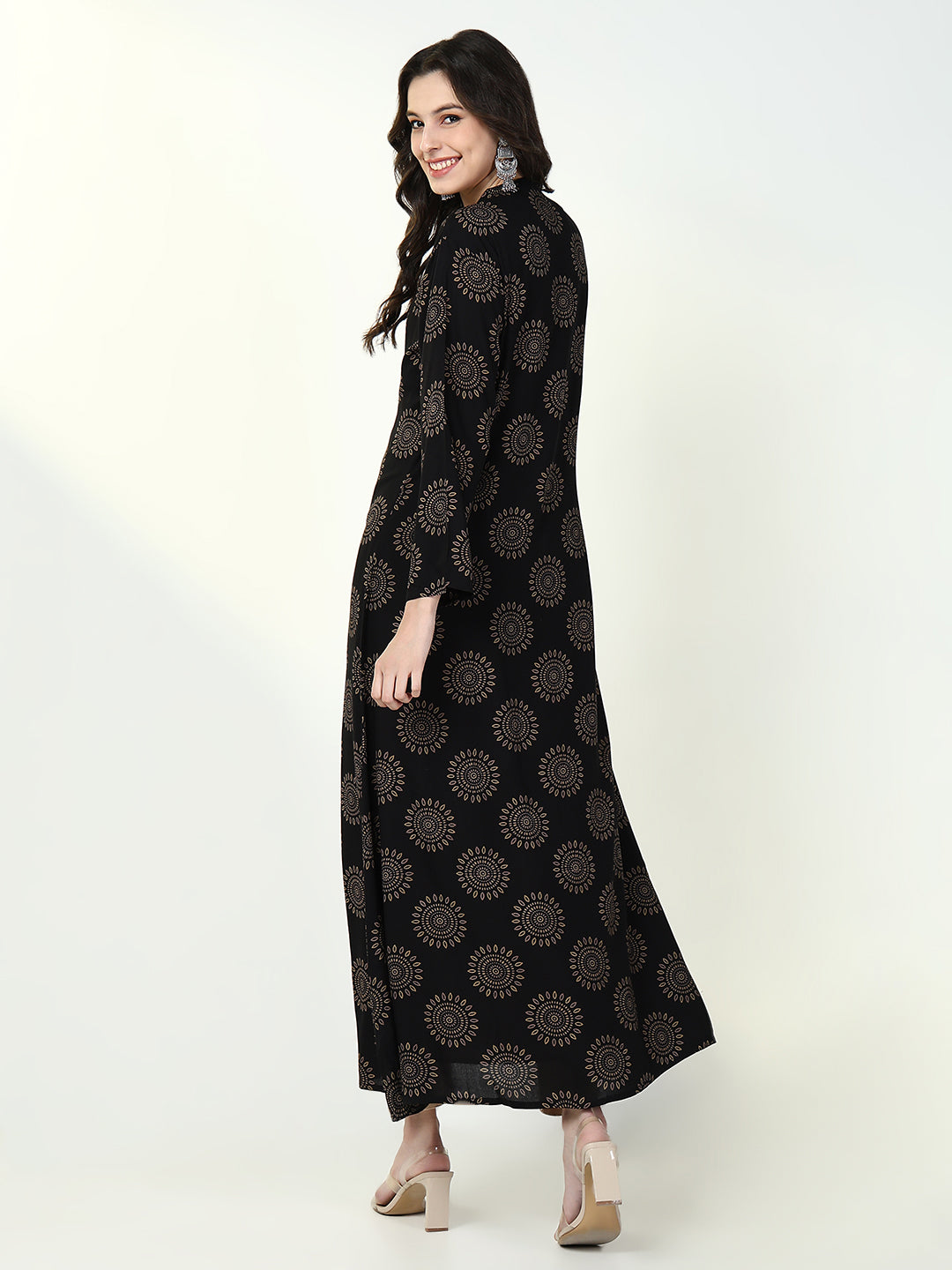 Women's Beige Solid A Line Kurta with Coat