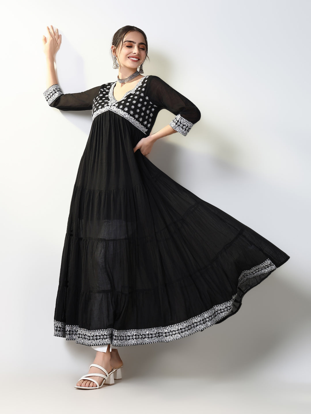 Women's Black Solid Anarkali Kurta