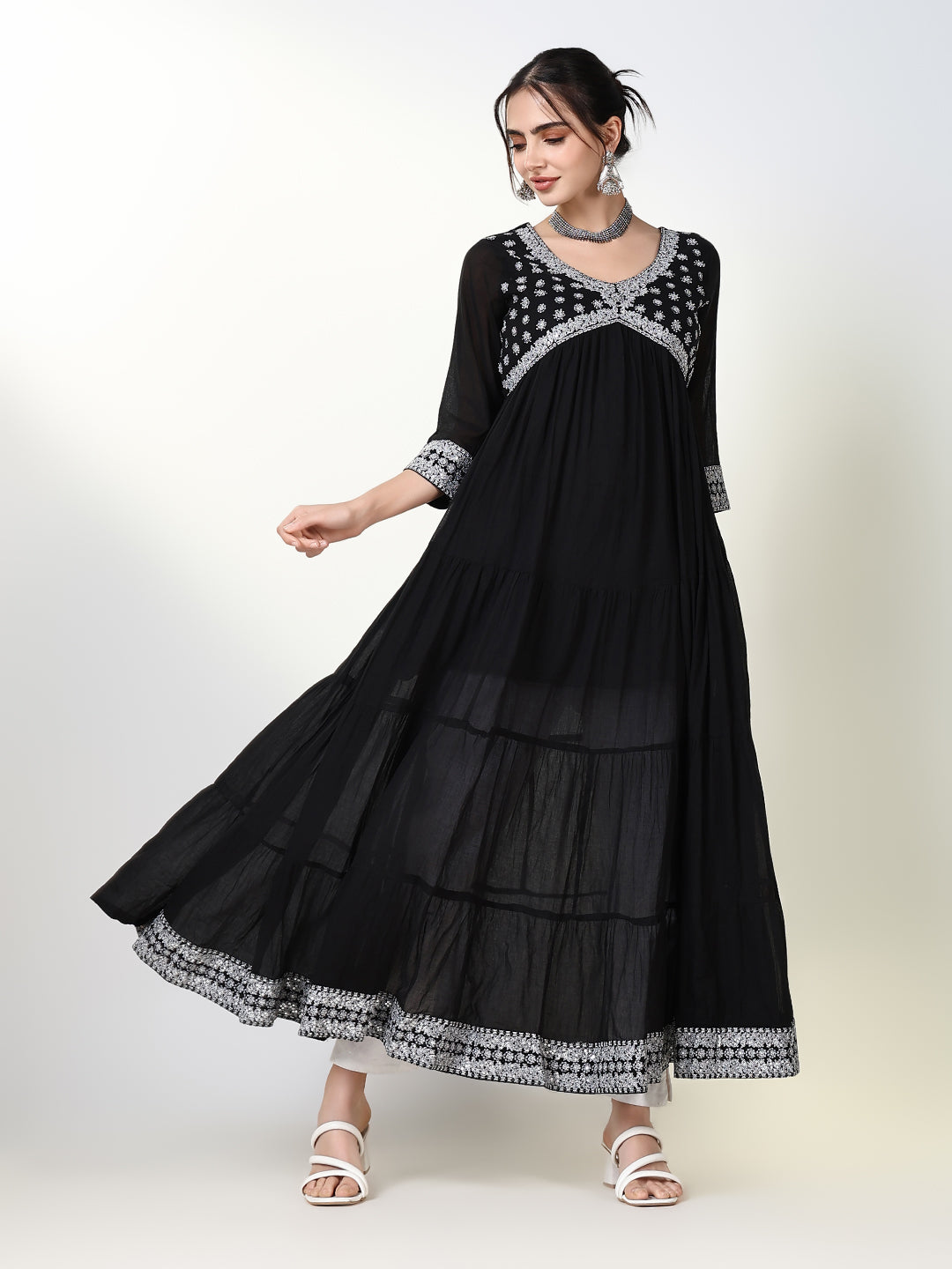Women's Black Solid Anarkali Kurta