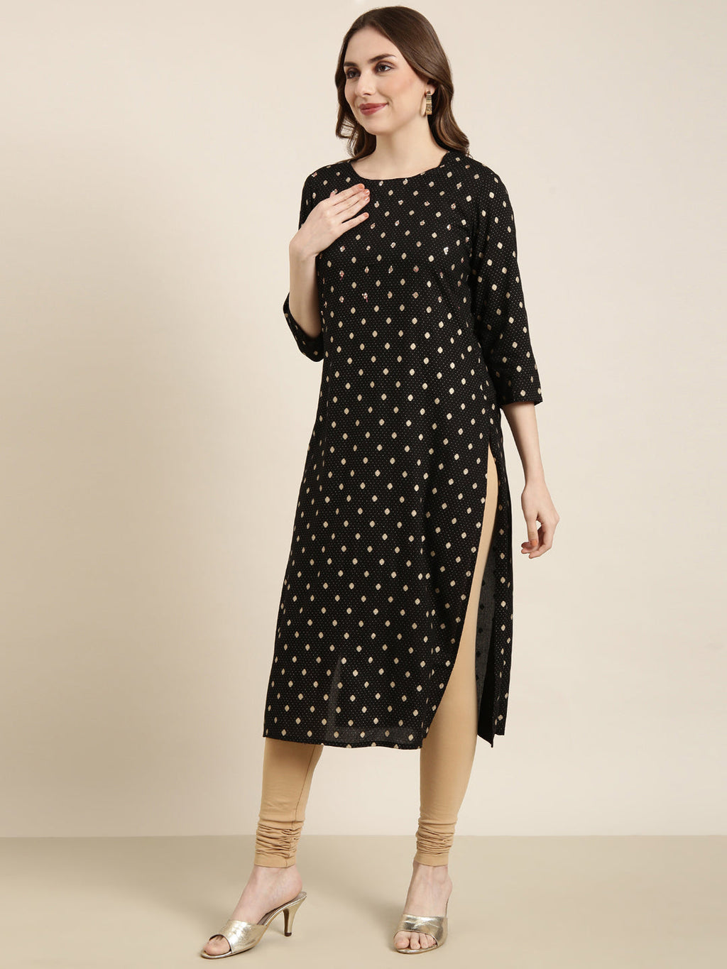 Women's Straight Black Geometric Kurta