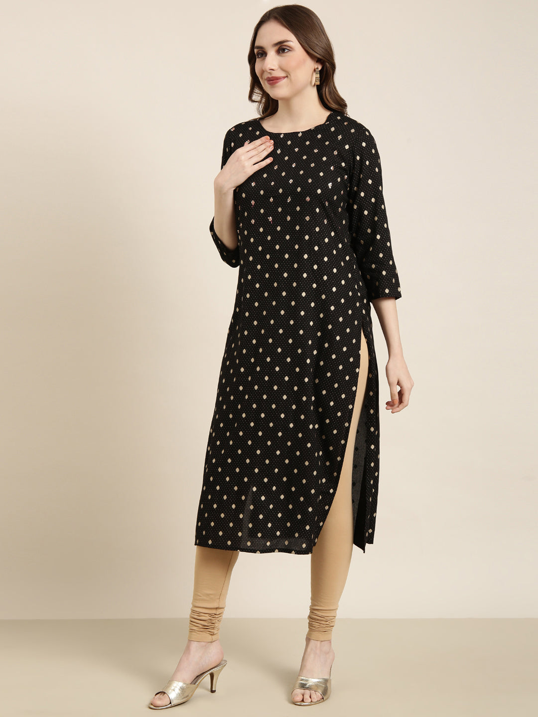 Women's Straight Black Geometric Kurta
