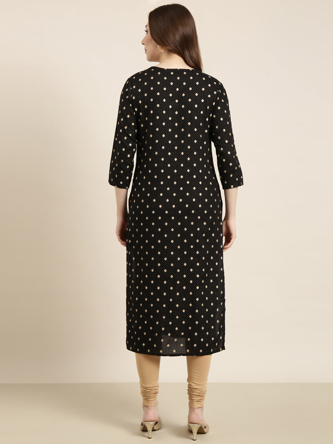 Women's Straight Black Geometric Kurta