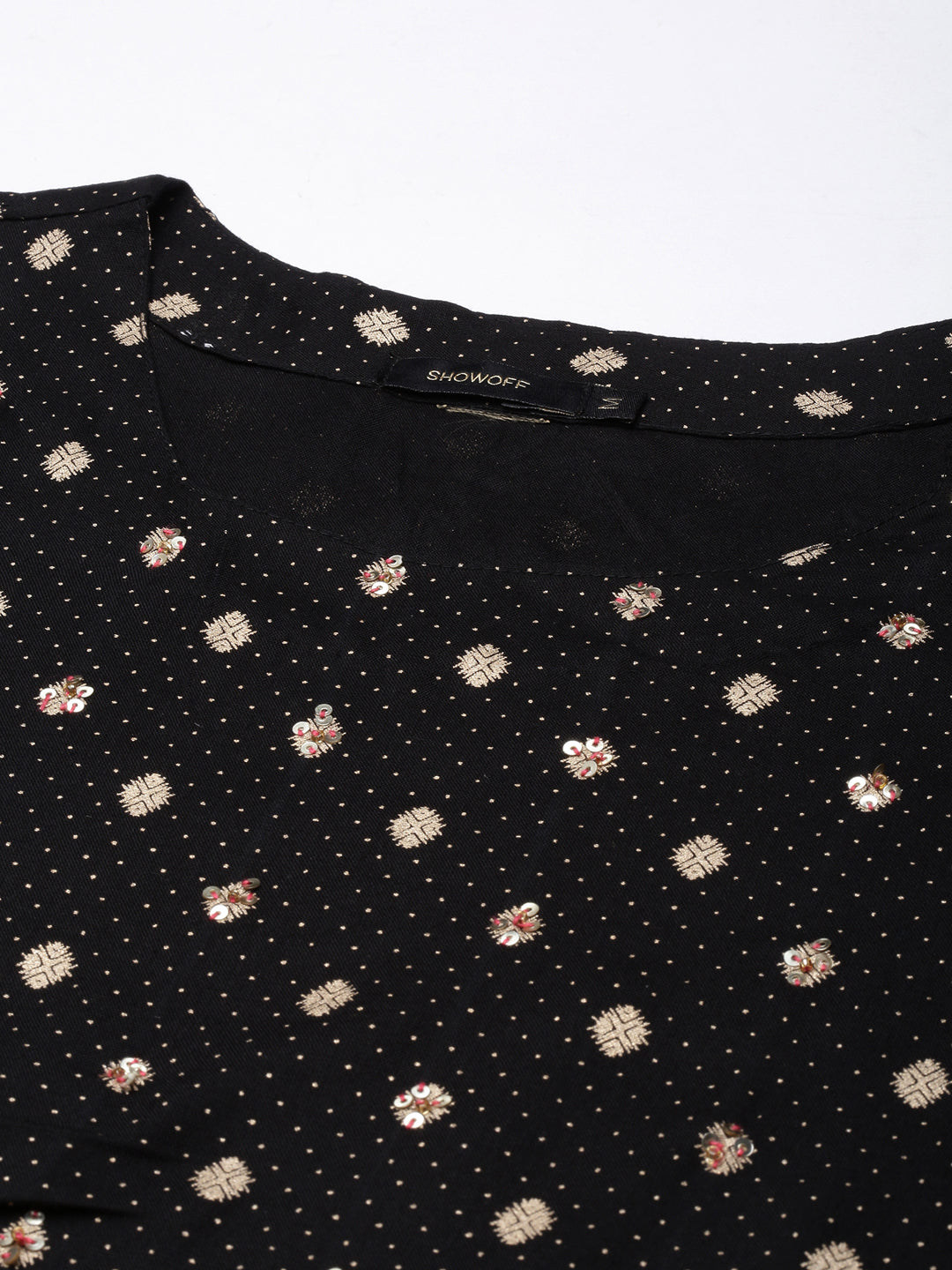 Women's Straight Black Geometric Kurta