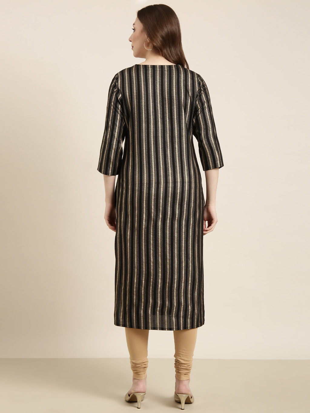 Women's Straight Black Striped Kurta