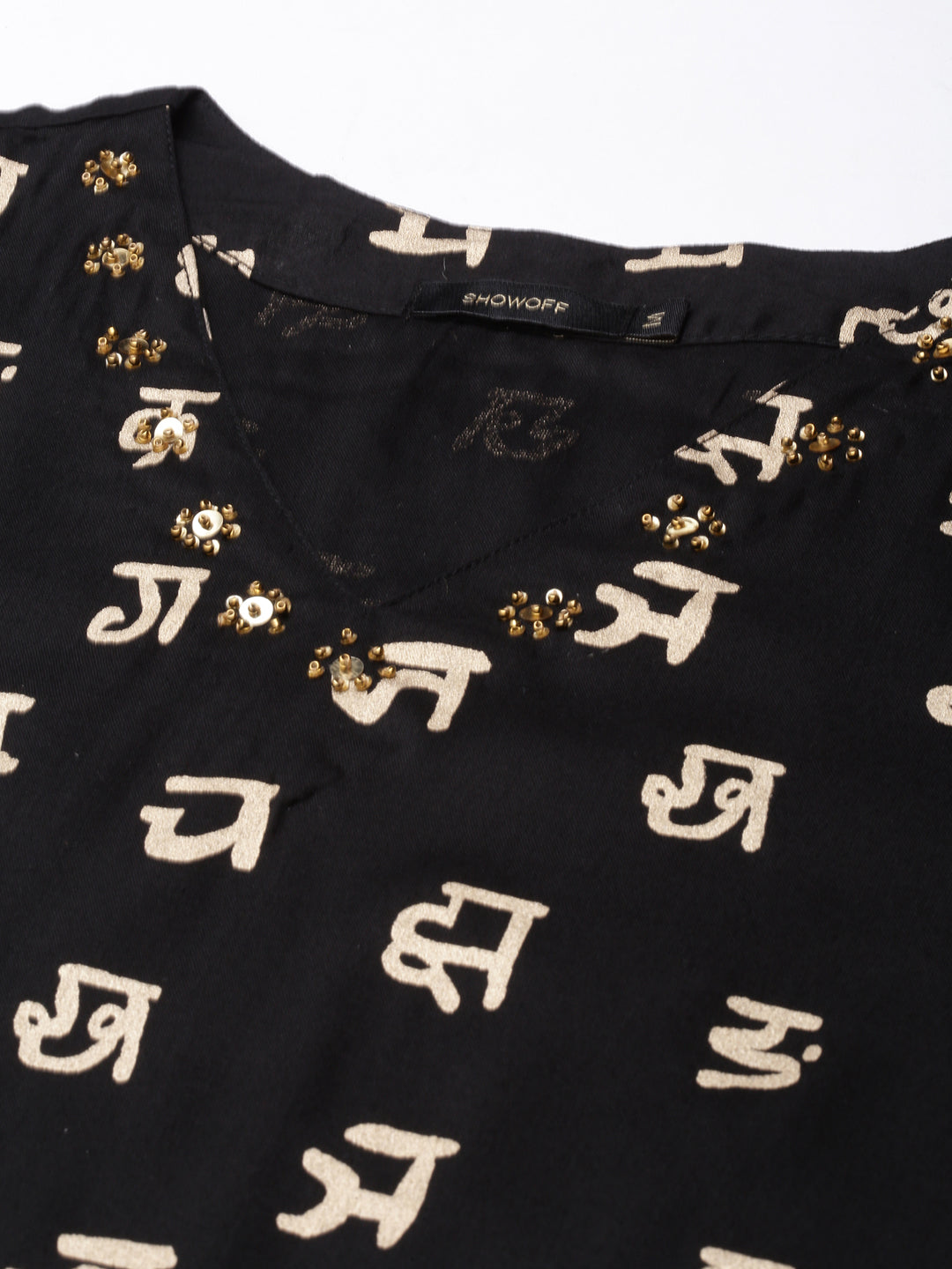 Women's Straight Black Ethnic Motifs Kurta