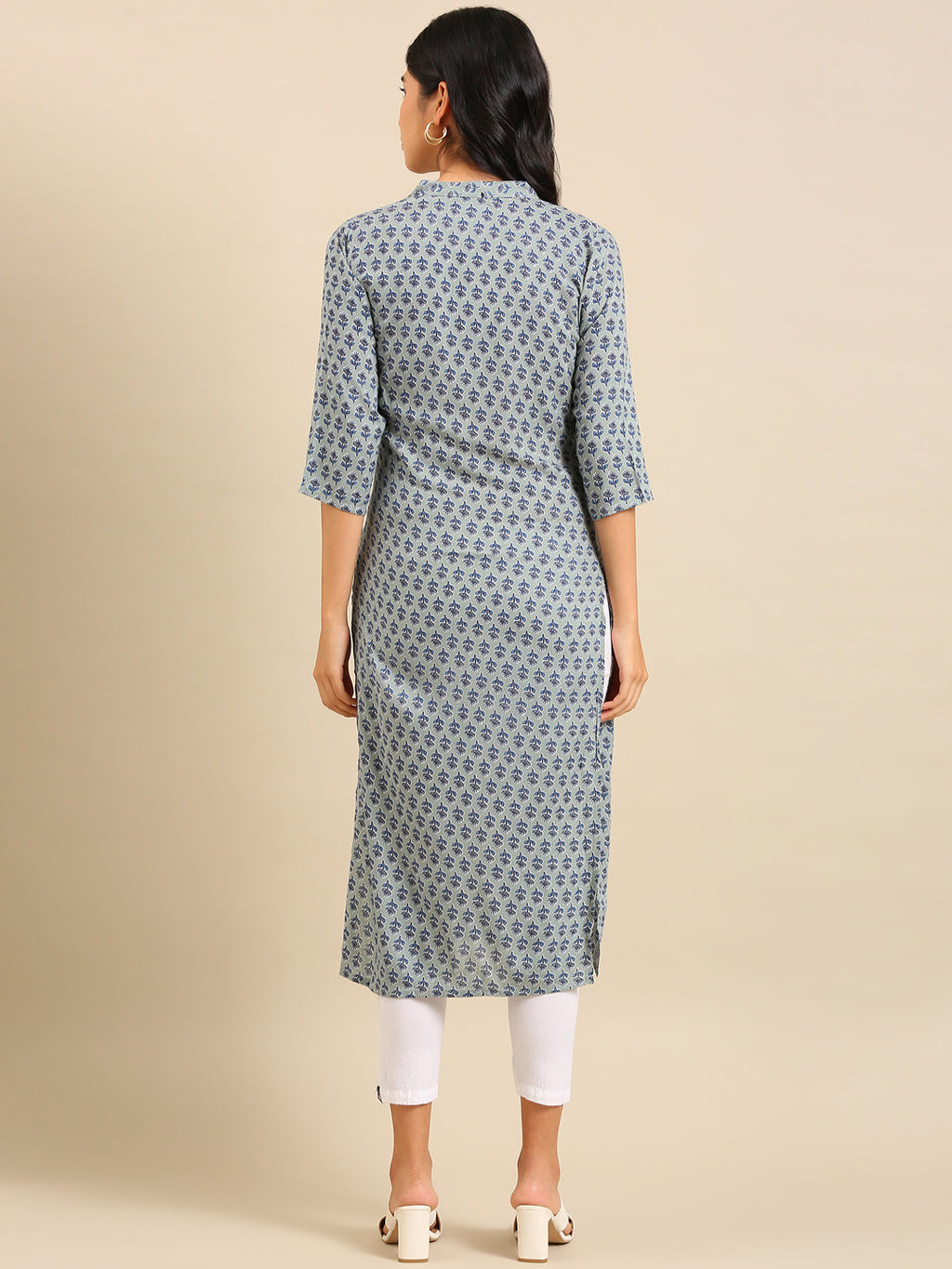 Women's Sea Green Floral Printed Straight Kurta