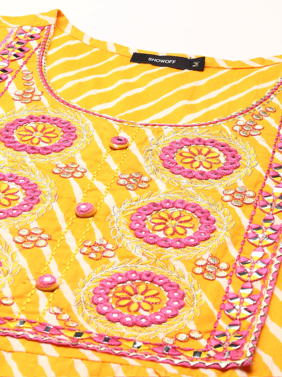 Women's Yellow Embellished Gotta Patti Anarkali Cotton Kurta