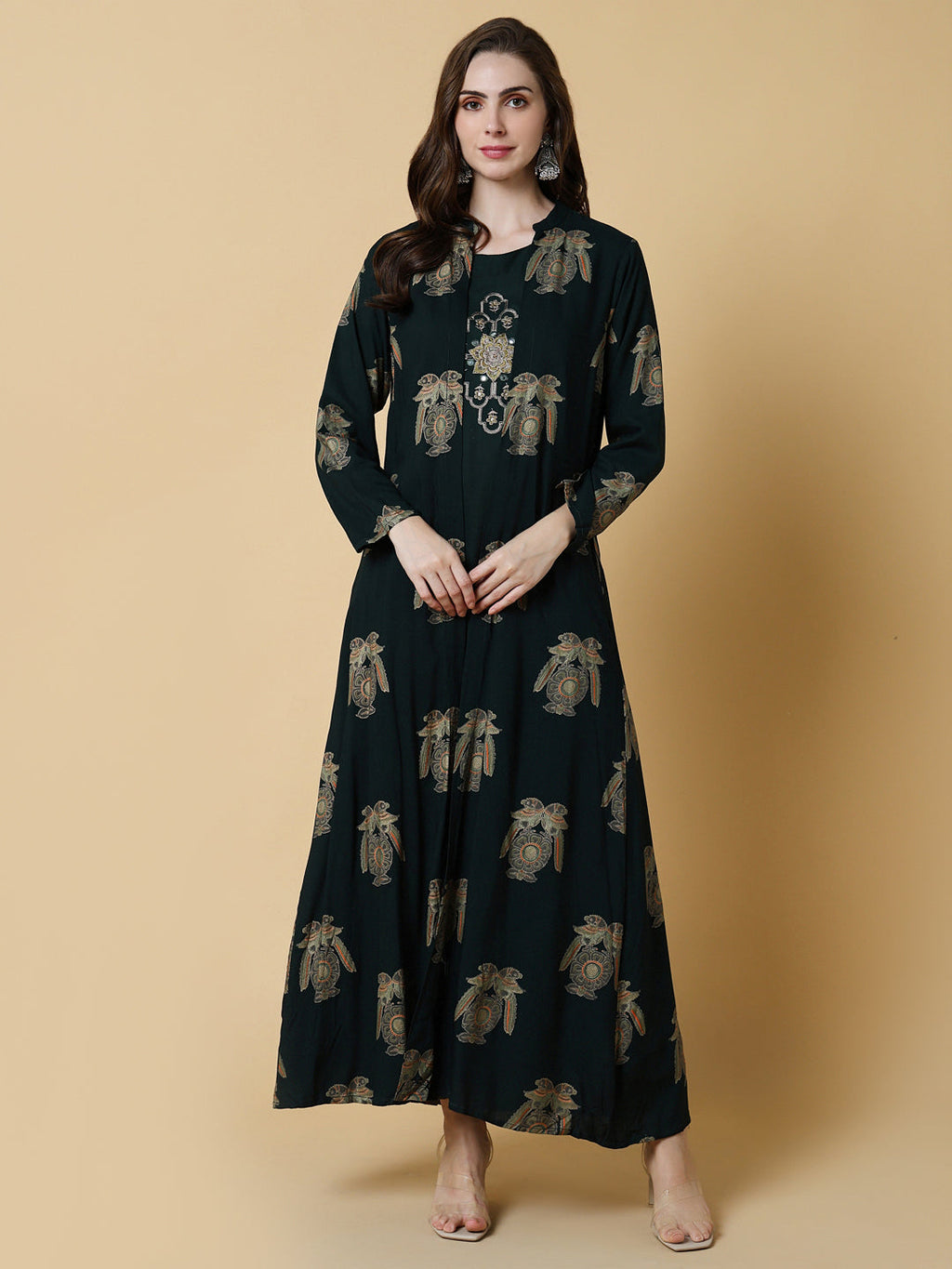 Women's Green Graphic A-Line Kurta with Shrug