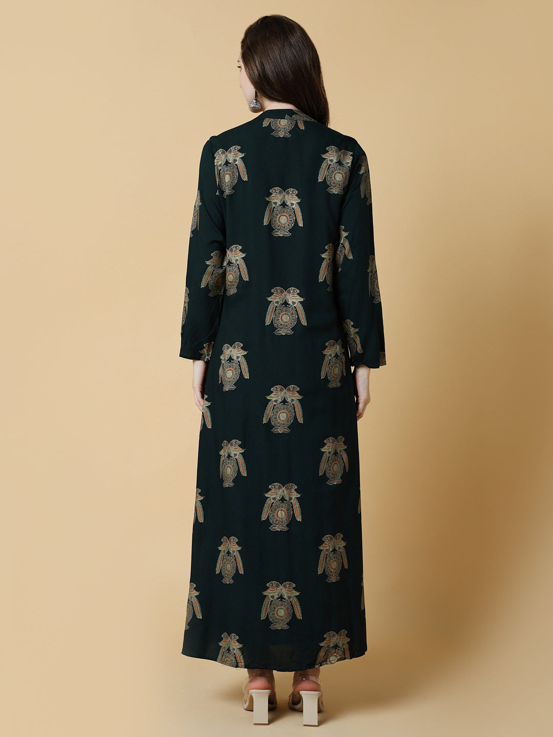 Women's Green Graphic A-Line Kurta with Shrug