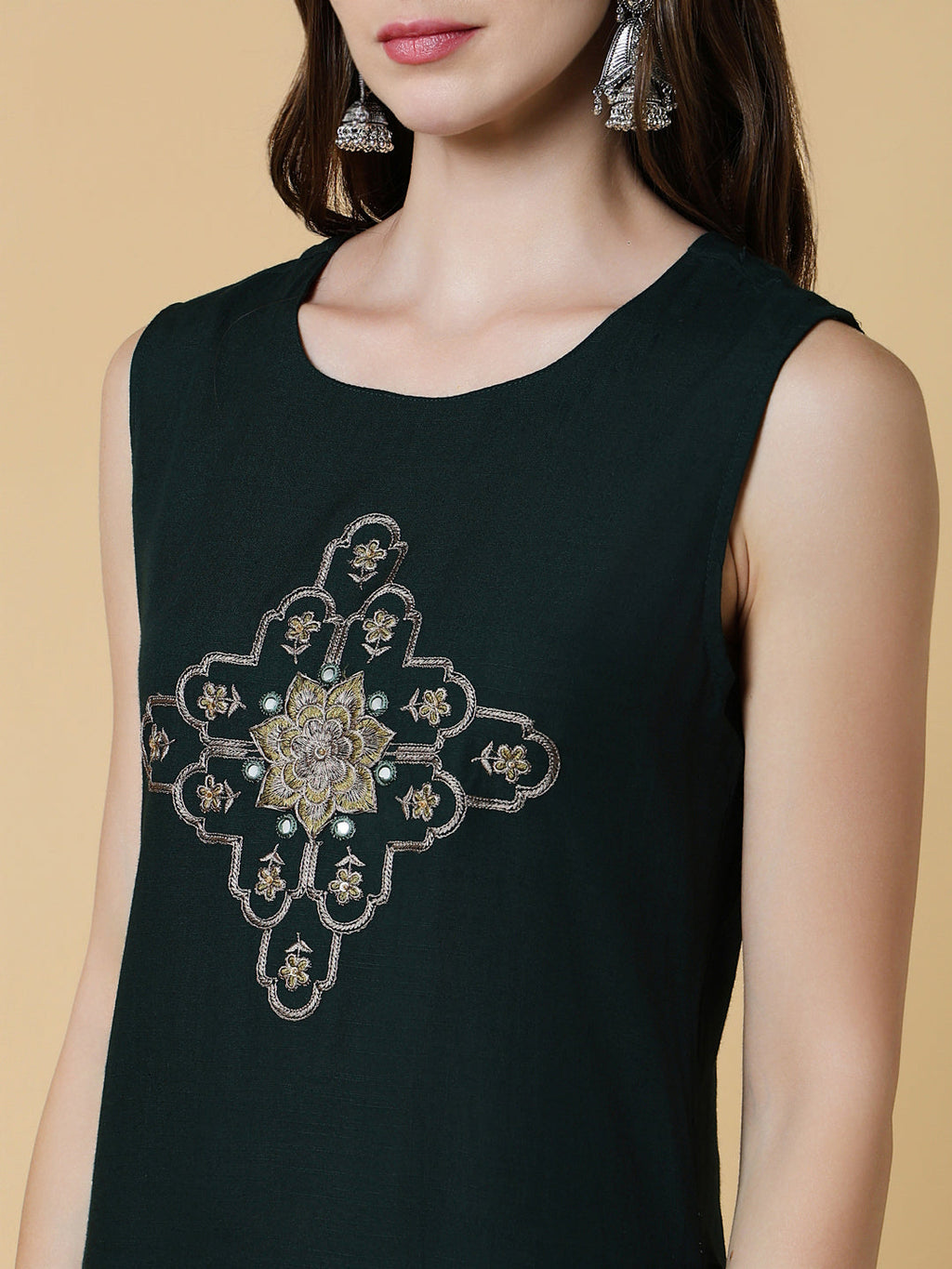 Women's Green Graphic A-Line Kurta with Shrug