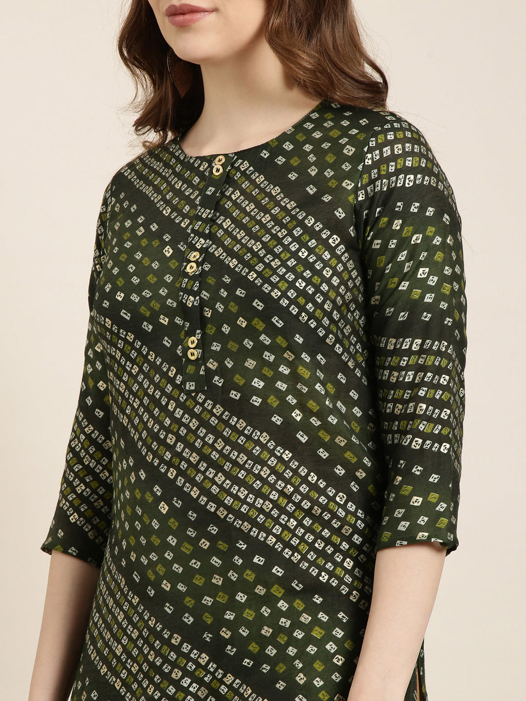 Women's Straight Green Bandhani Kurta