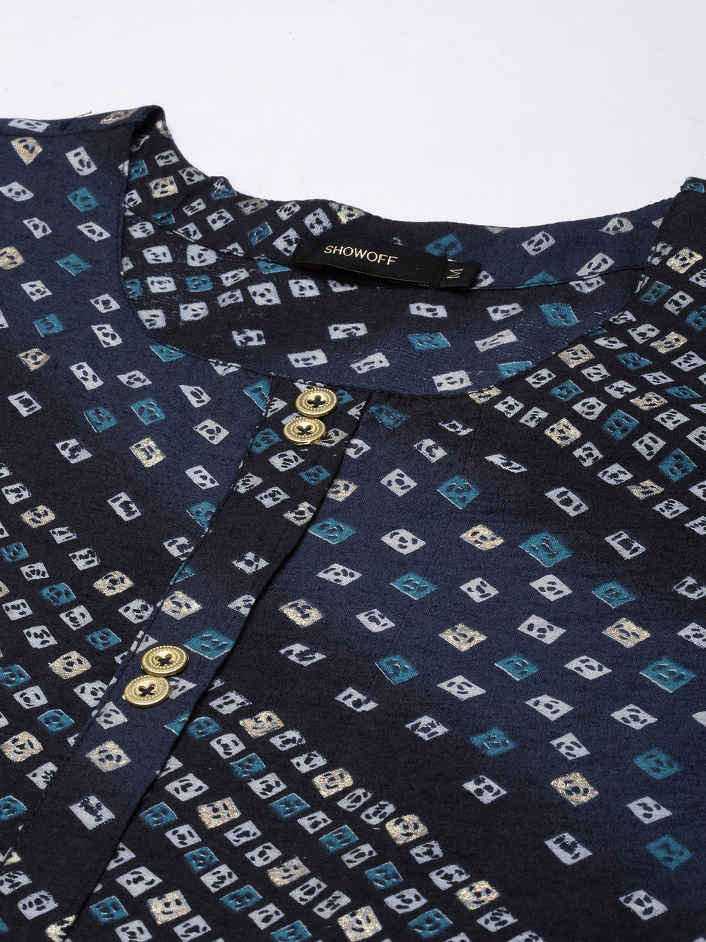 Women's Straight Navy Blue Bandhani Kurta