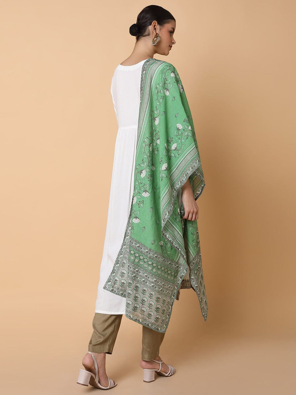 Women's Solid Off White A Line Kurta with Dupatta