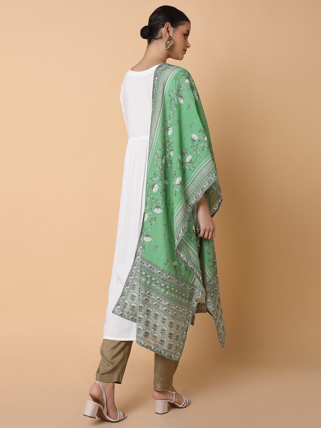 Women's Solid Off White A Line Kurta with Dupatta