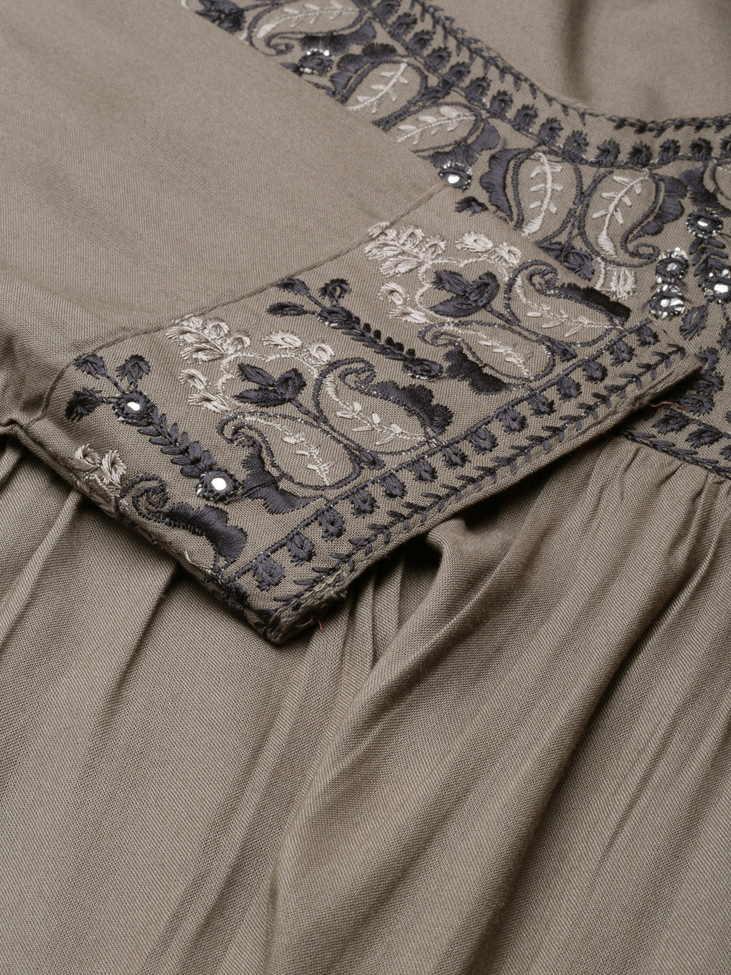 Women's Anarkali Grey Solid Kurta Sets with Dupatta