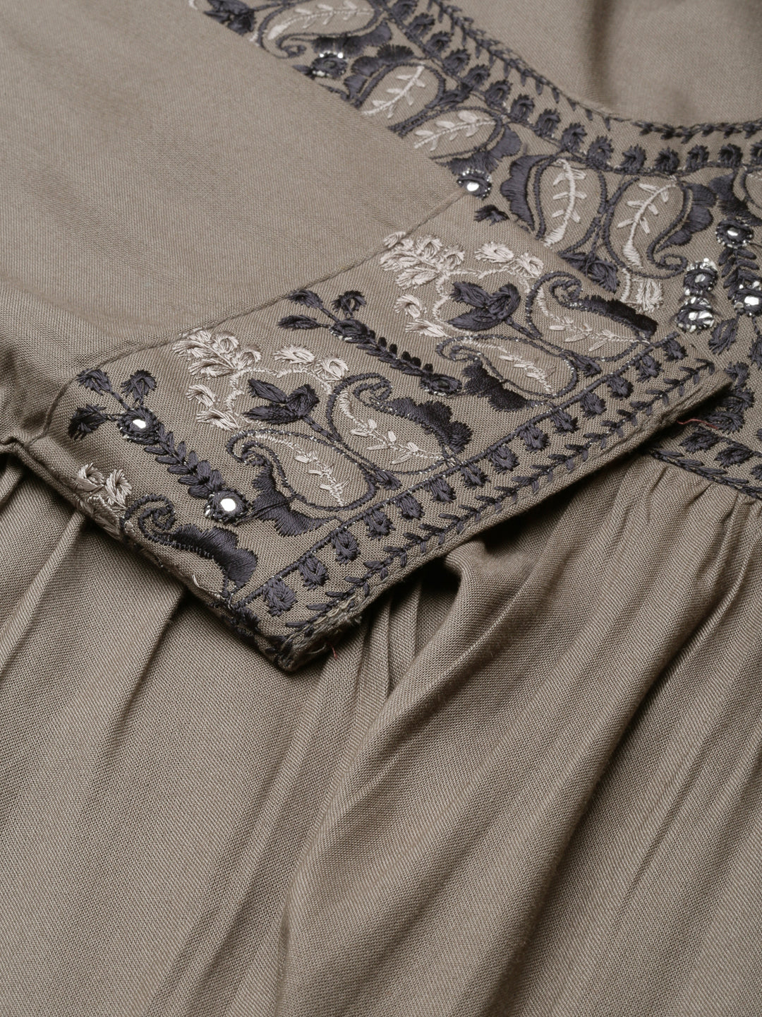 Women's Anarkali Grey Solid Kurta Sets with Dupatta