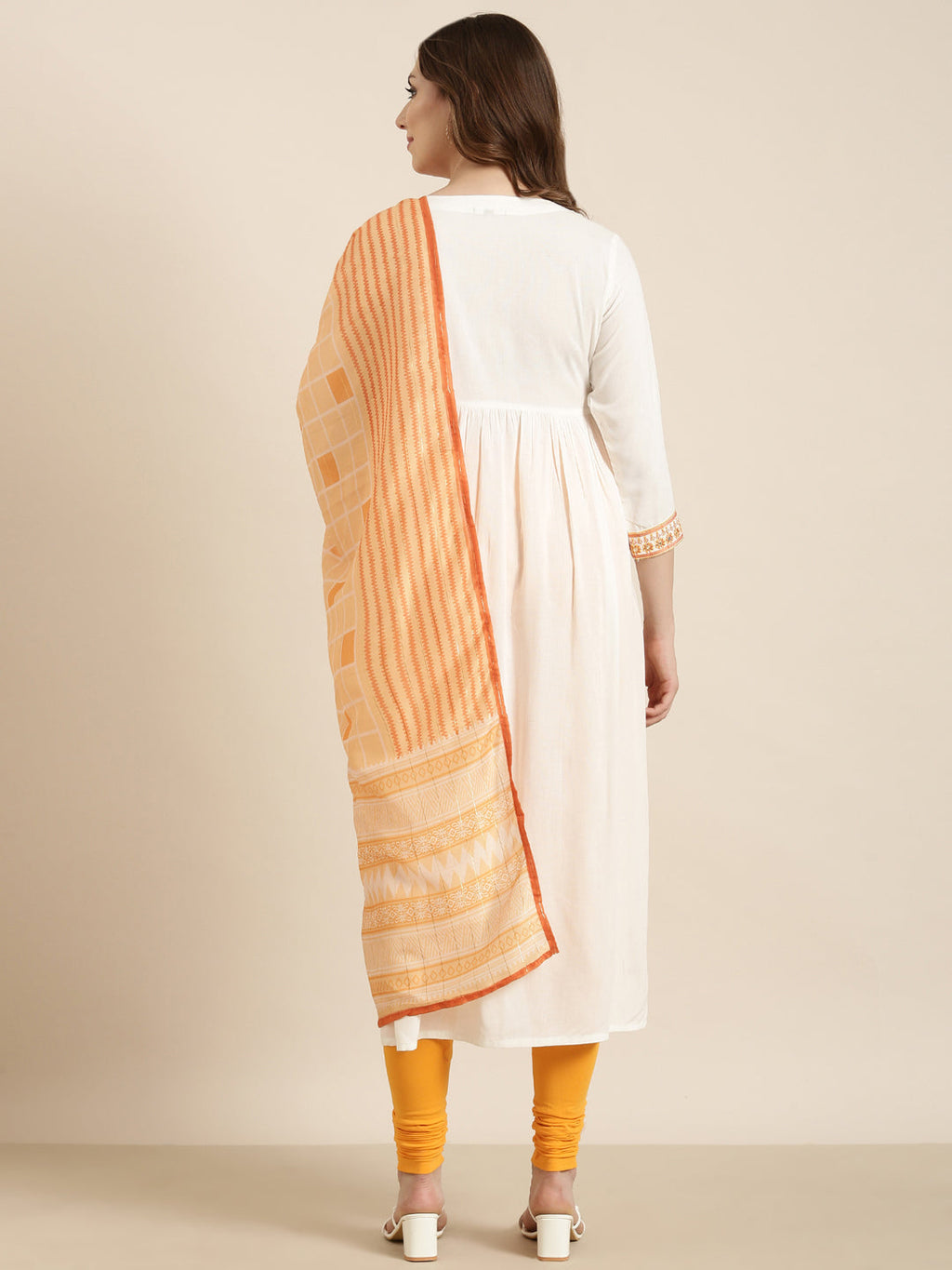 Women's Straight Off White Solid Kurta Sets with Dupatta