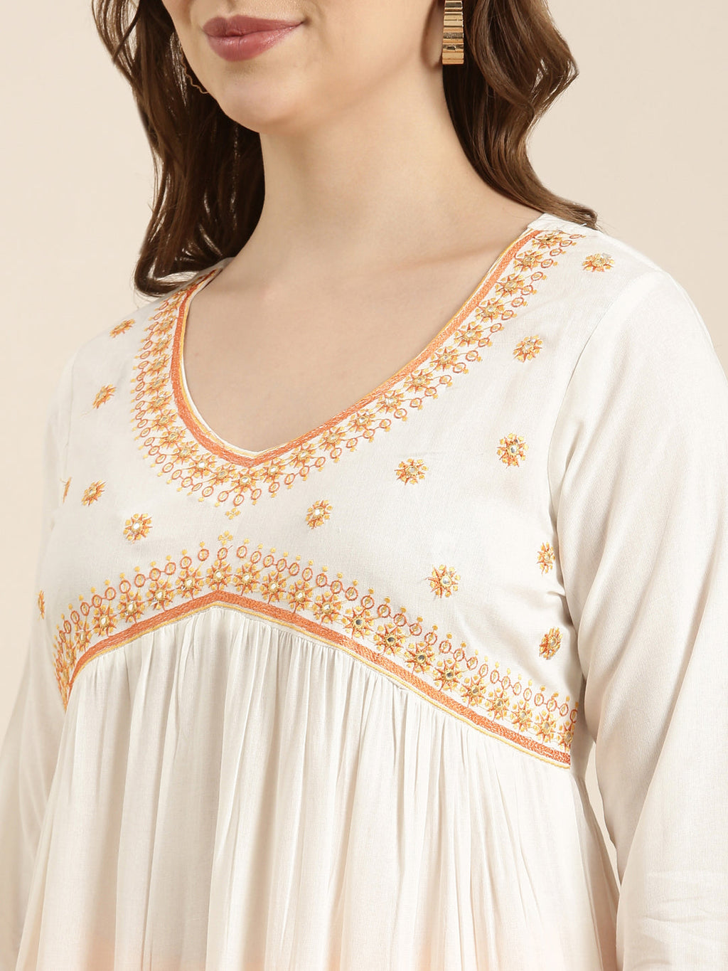 Women's Straight Off White Solid Kurta Sets with Dupatta