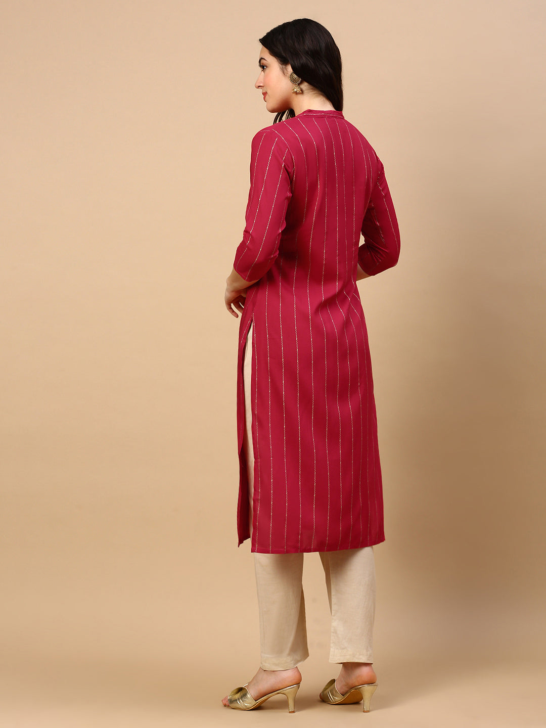 Women's Pink Striped Straight Kurta