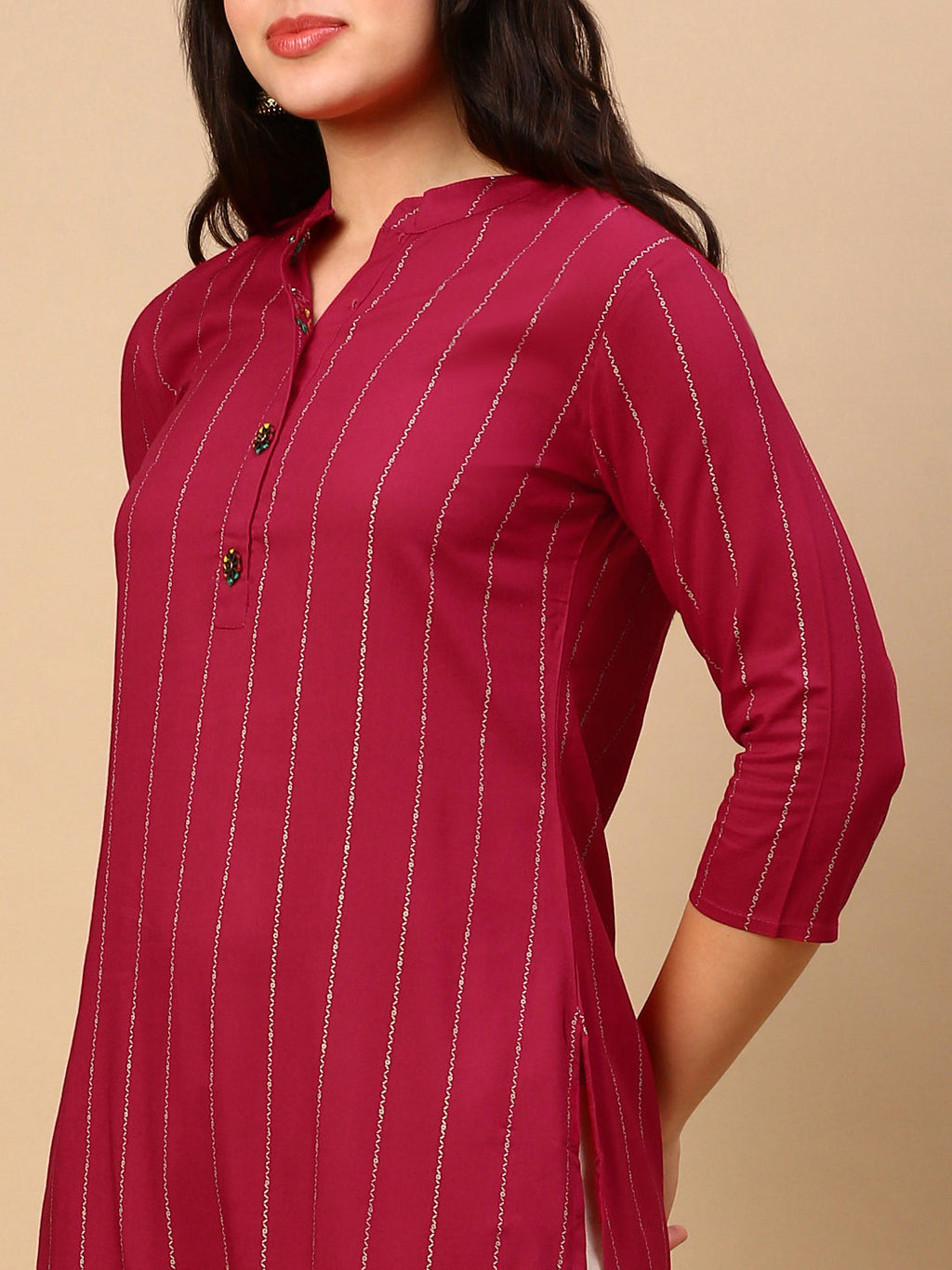 Women's Pink Striped Straight Kurta