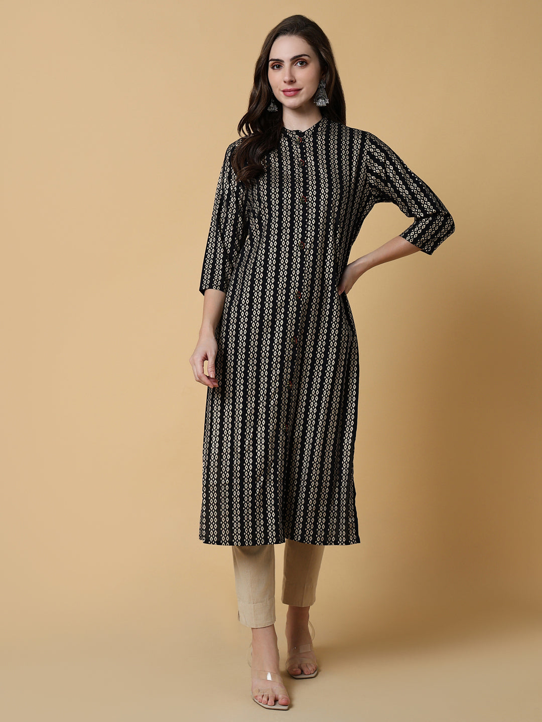 Women's Black Graphic Straight Kurta