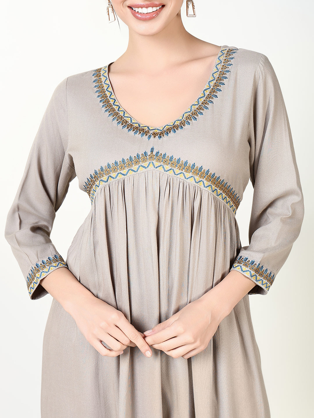 Women's Ethnic Grey Solid Anarkali Kurta with Dupatta