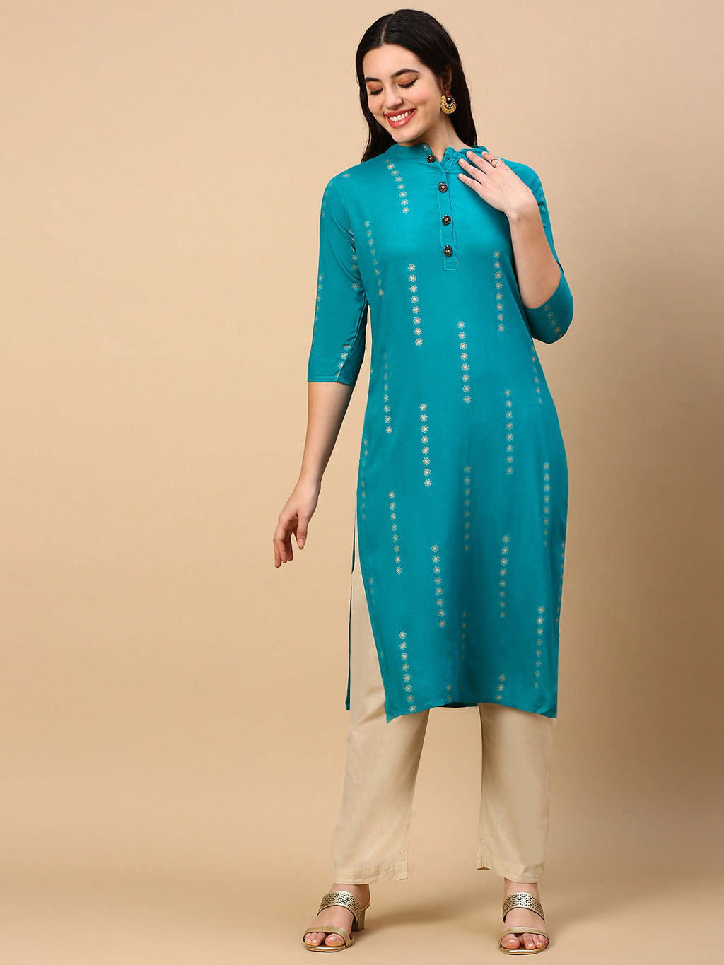 Women's Blue Floral Straight Kurta