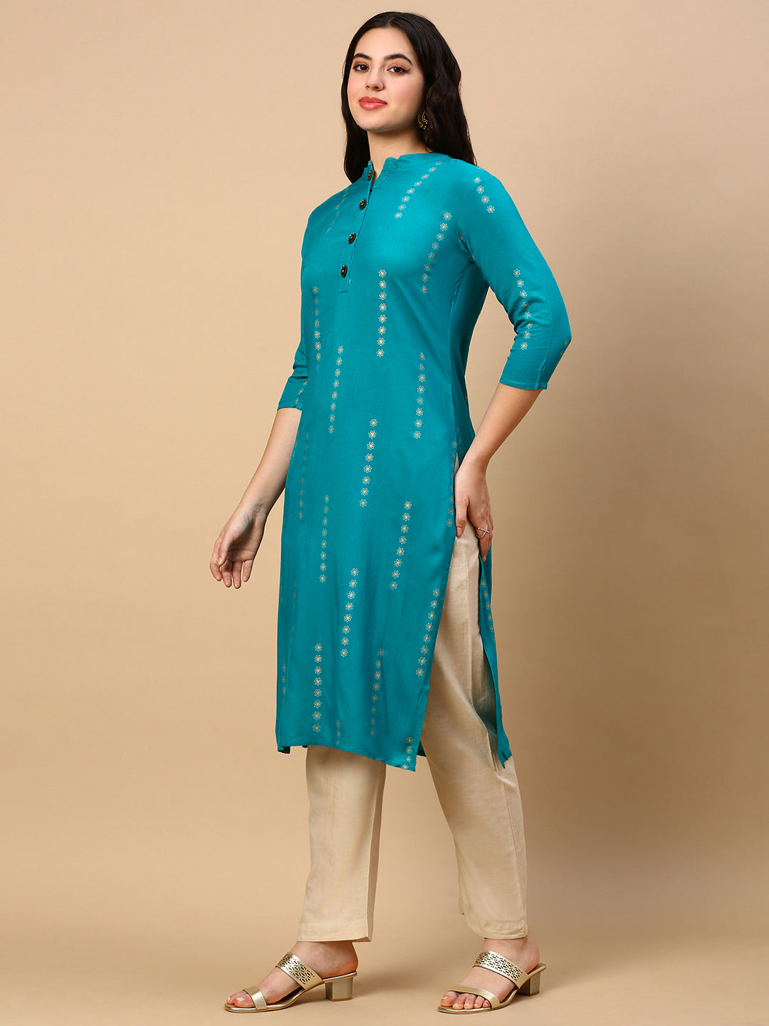 Women's Blue Floral Straight Kurta