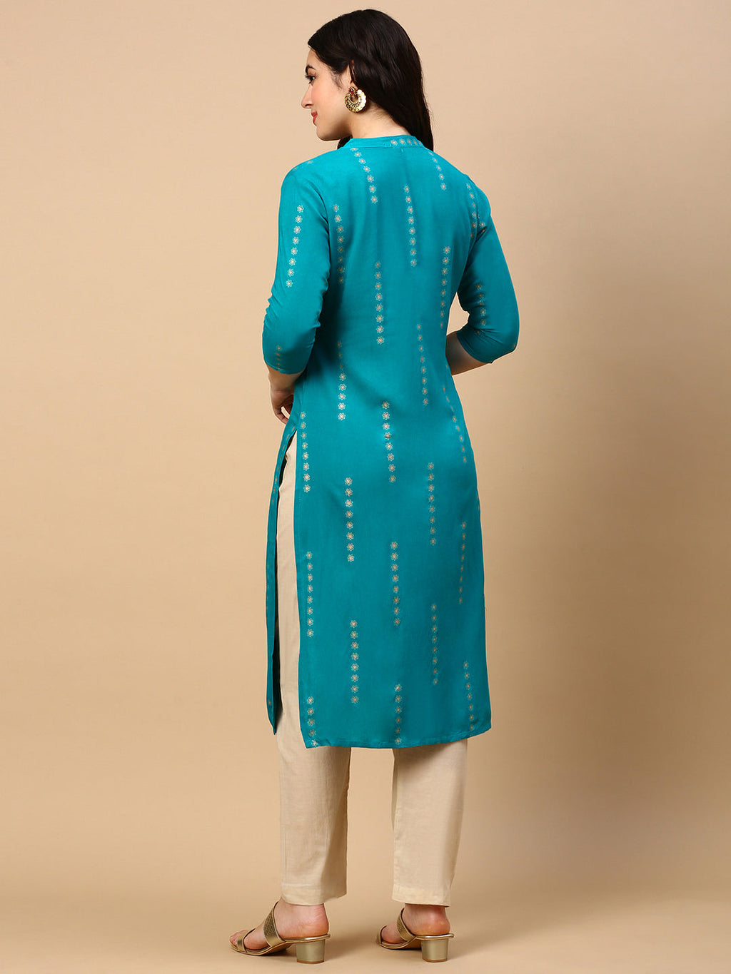 Women's Blue Floral Straight Kurta