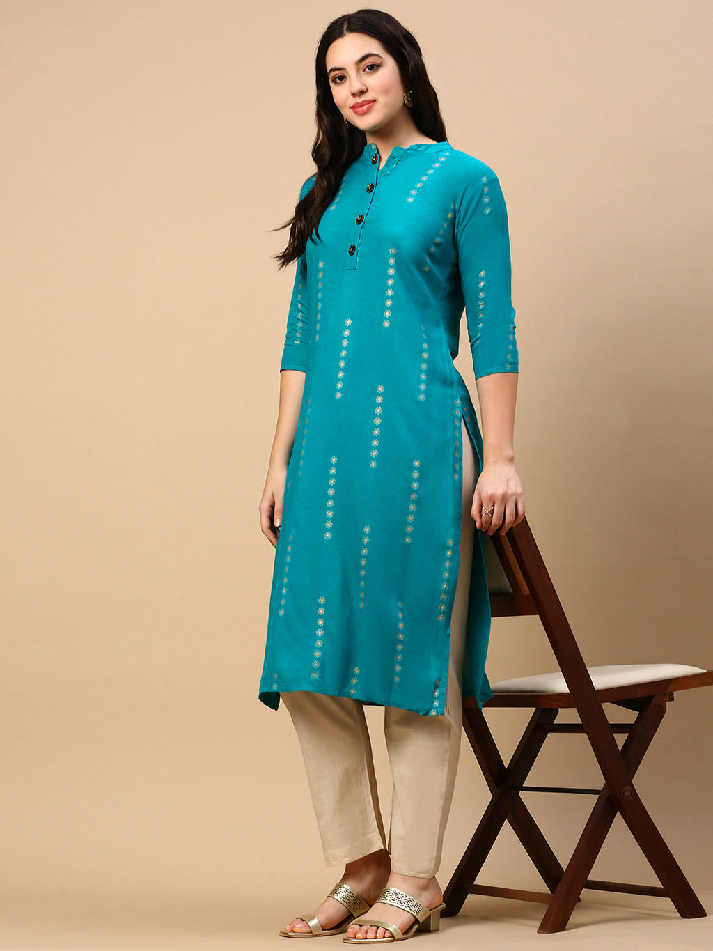 Women's Blue Floral Straight Kurta