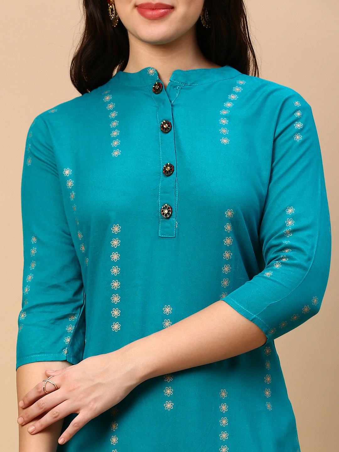 Women's Blue Floral Straight Kurta