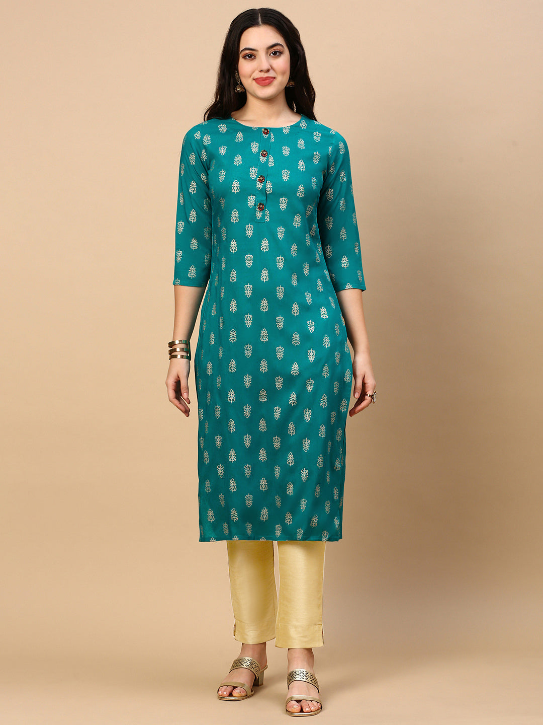 Women's Teal Graphic Straight Kurta