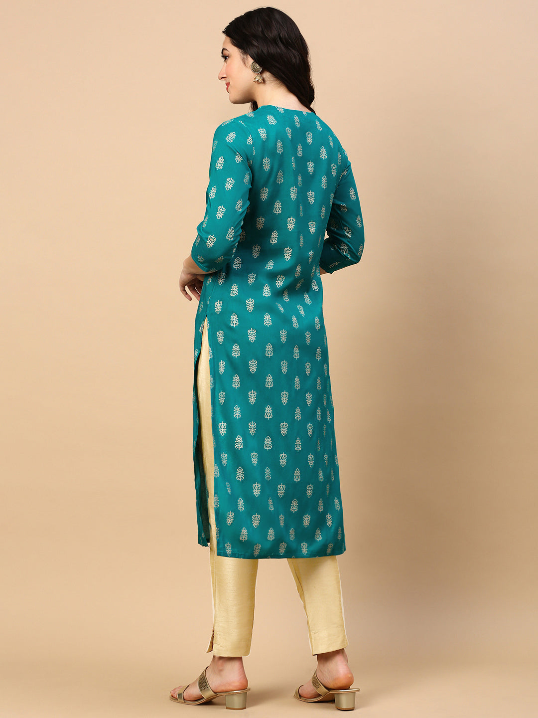 Women's Teal Graphic Straight Kurta