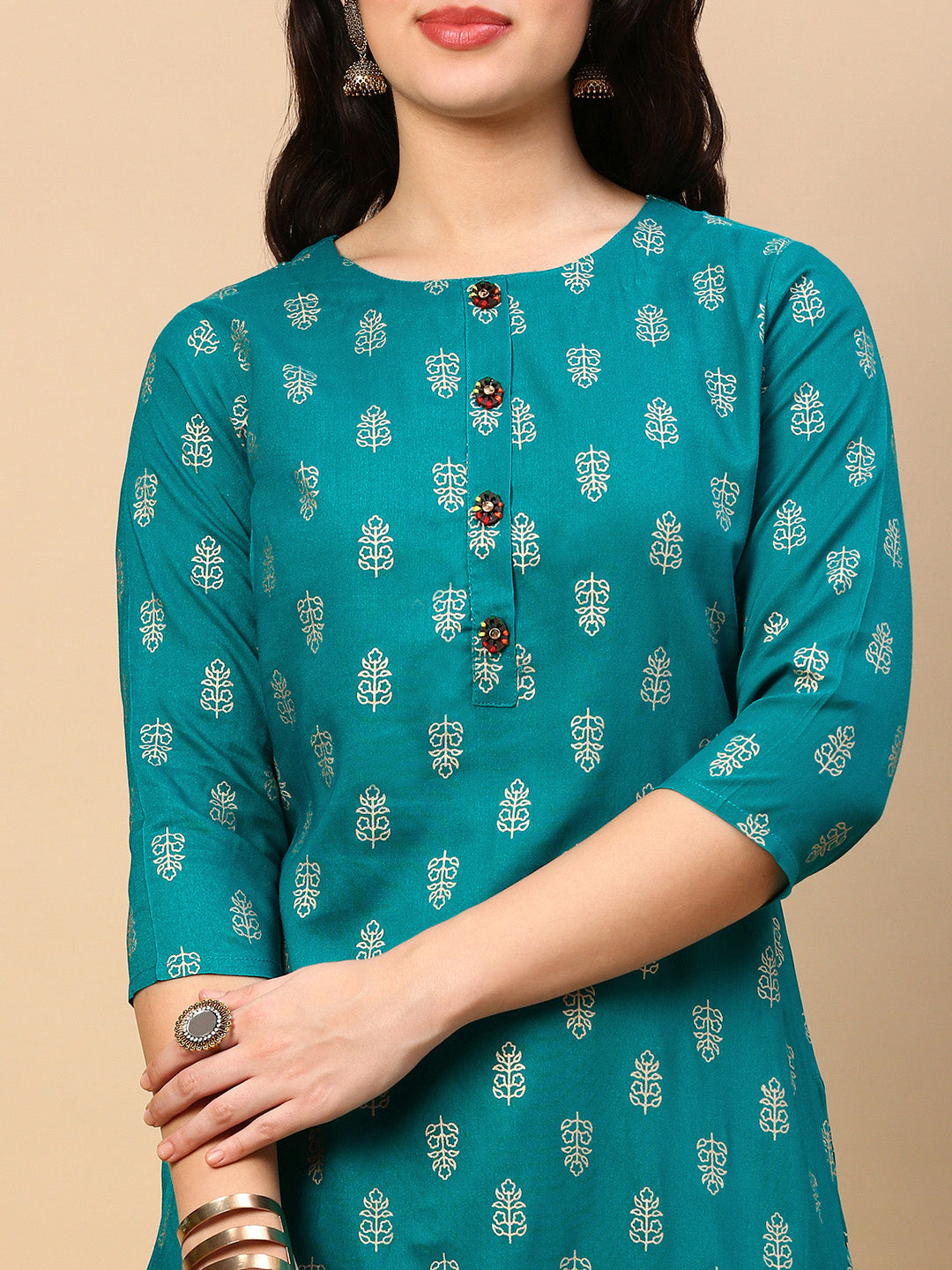 Women's Teal Graphic Straight Kurta