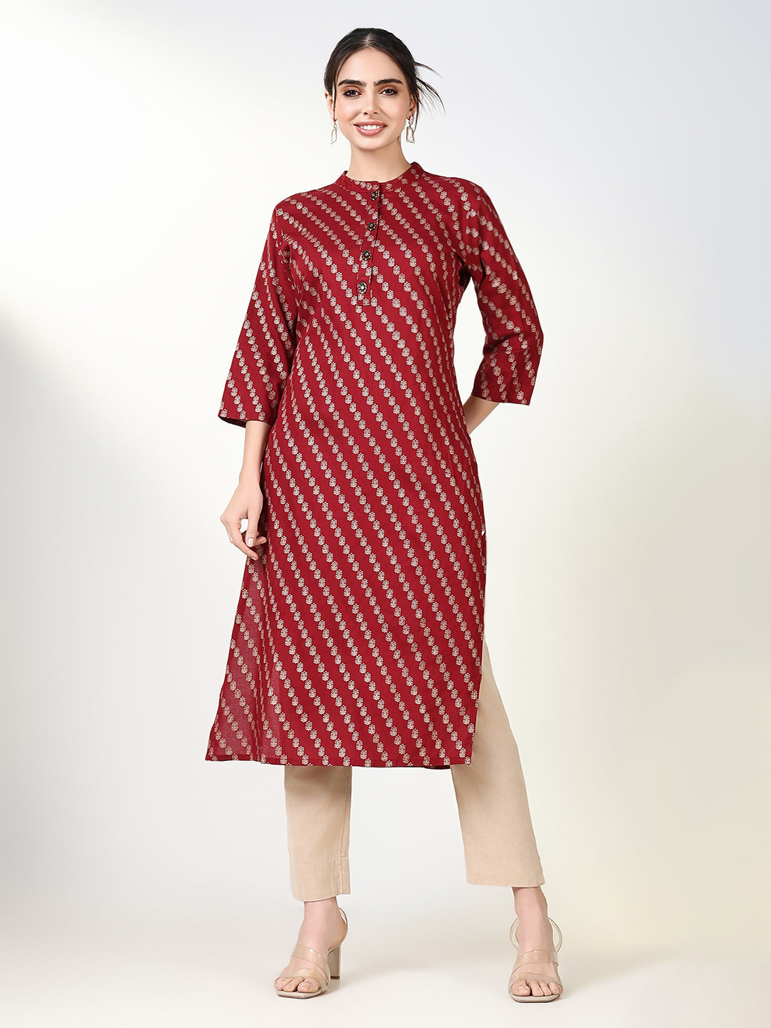 Women's Maroon Graphic Straight Kurta