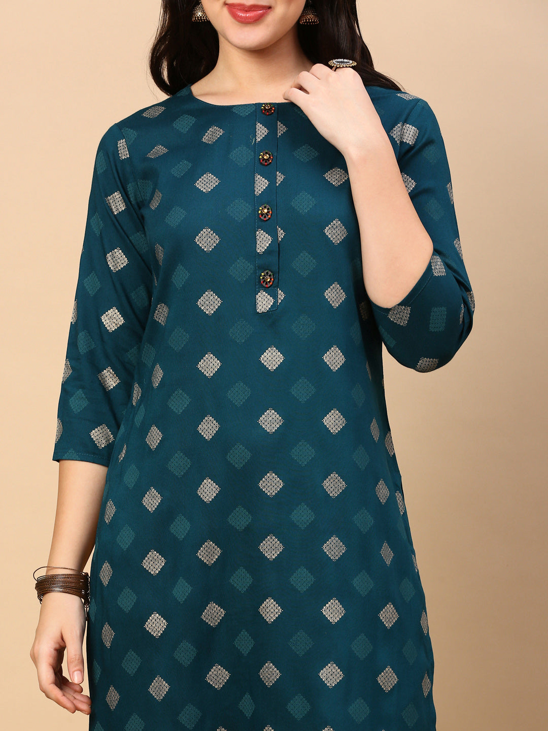 Women's Teal Graphic Straight Kurta