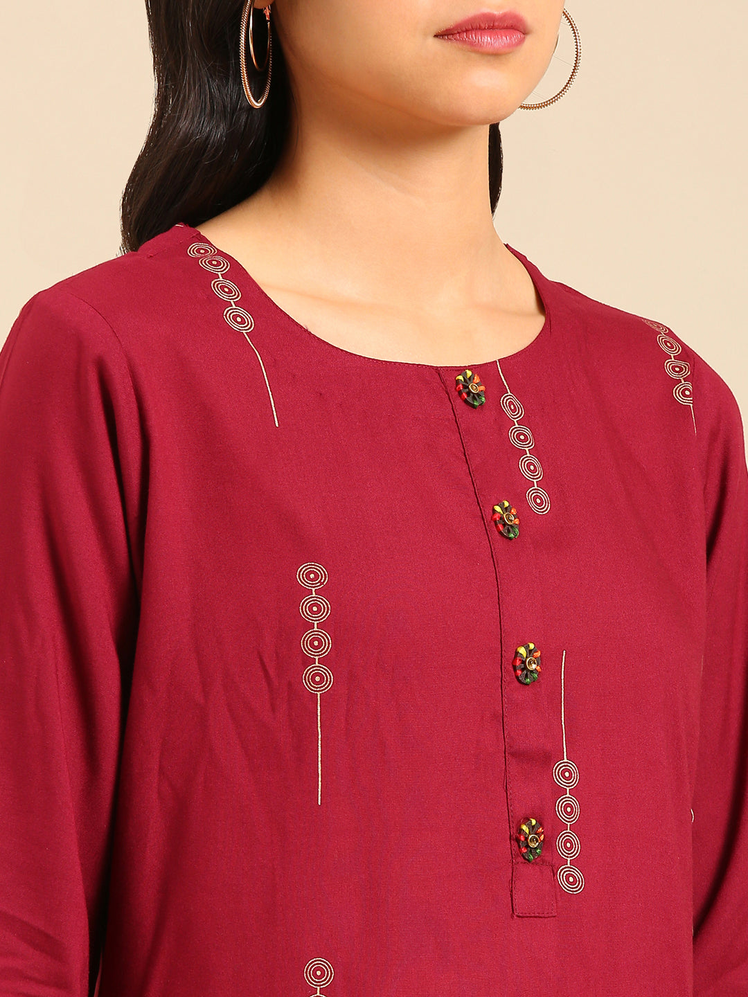 Women's Red Printed Straight Kurta