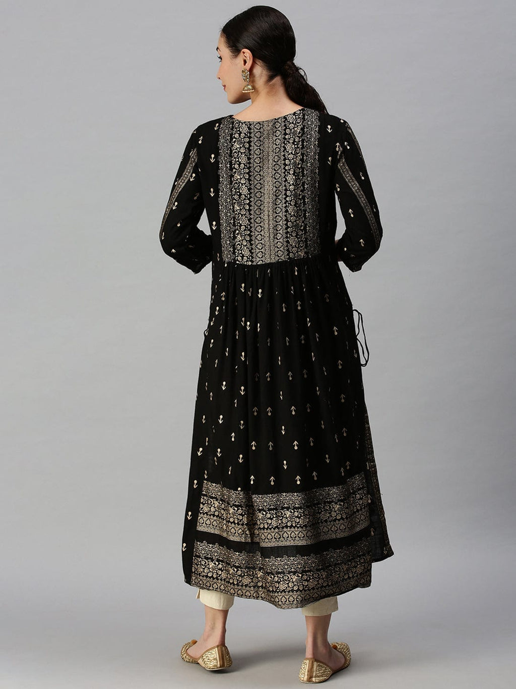 Women's Printed Black Straight Kurta
