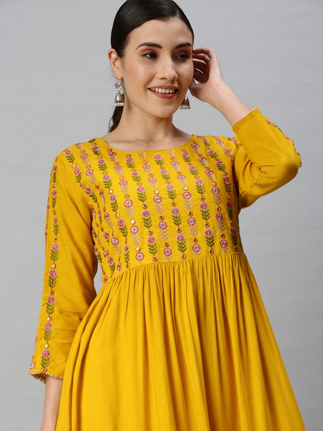 Women's Yoke Design Yellow Anarkali Kurta