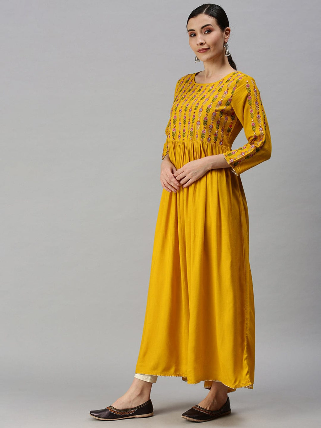Women's Yoke Design Yellow Anarkali Kurta