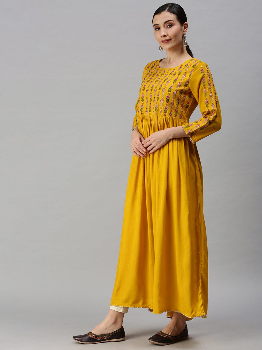 Women's Yoke Design Yellow Anarkali Kurta