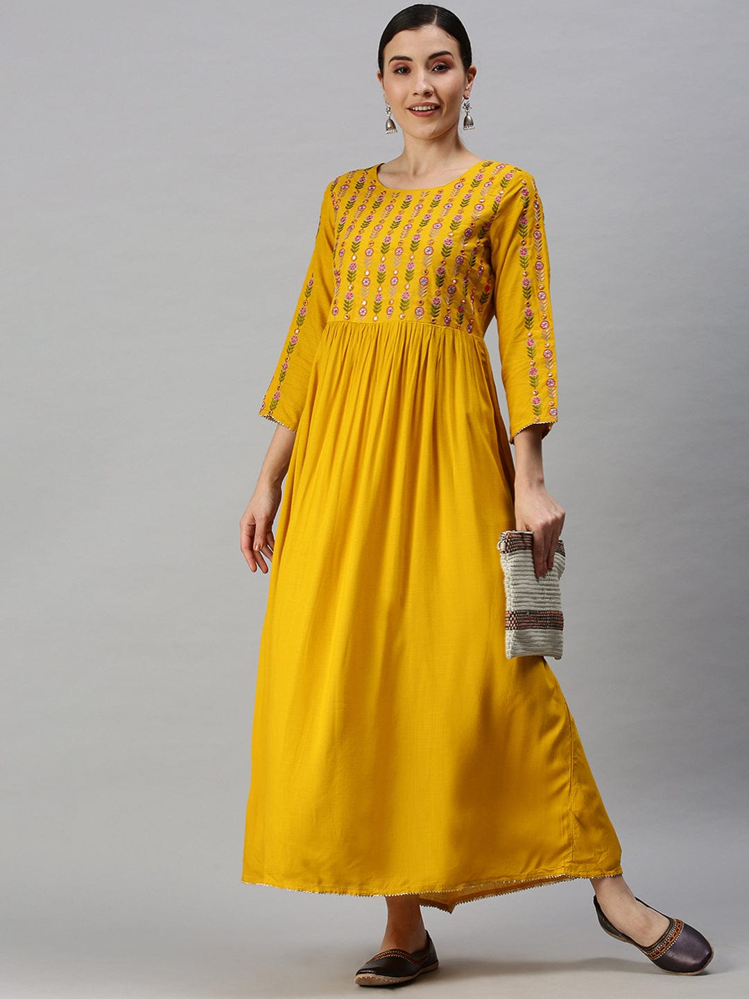Women's Yoke Design Yellow Anarkali Kurta