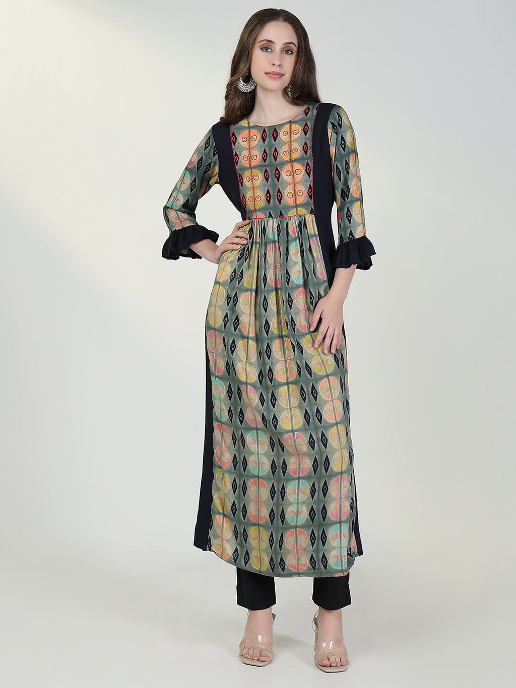 Women's Anarkali Geometric Multicolour Kurta