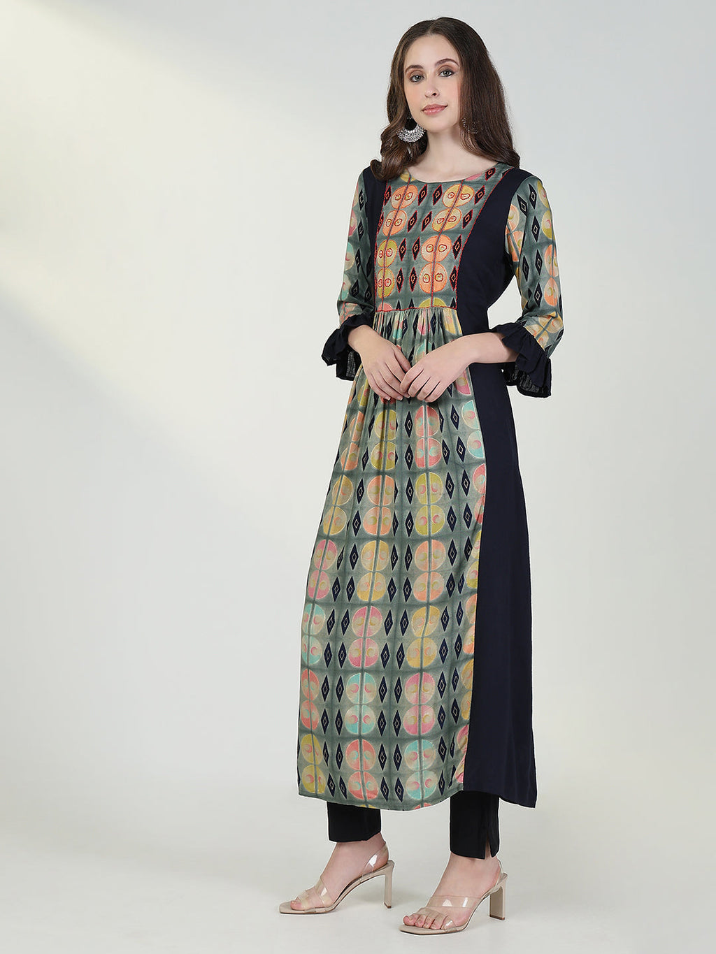 Women's Anarkali Geometric Multicolour Kurta