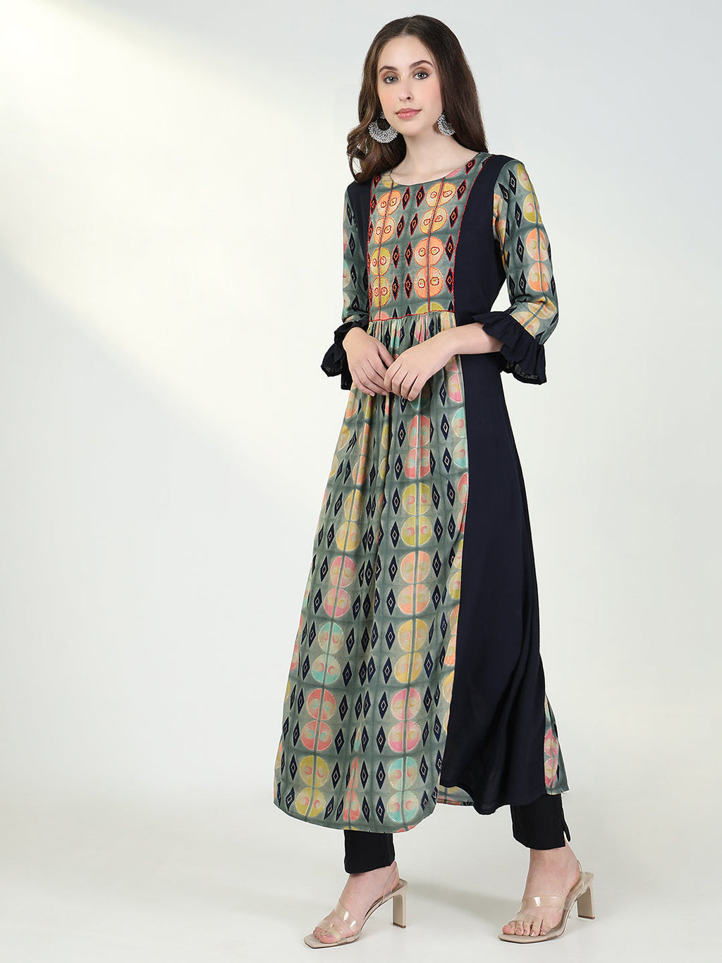 Women's Anarkali Geometric Multicolour Kurta