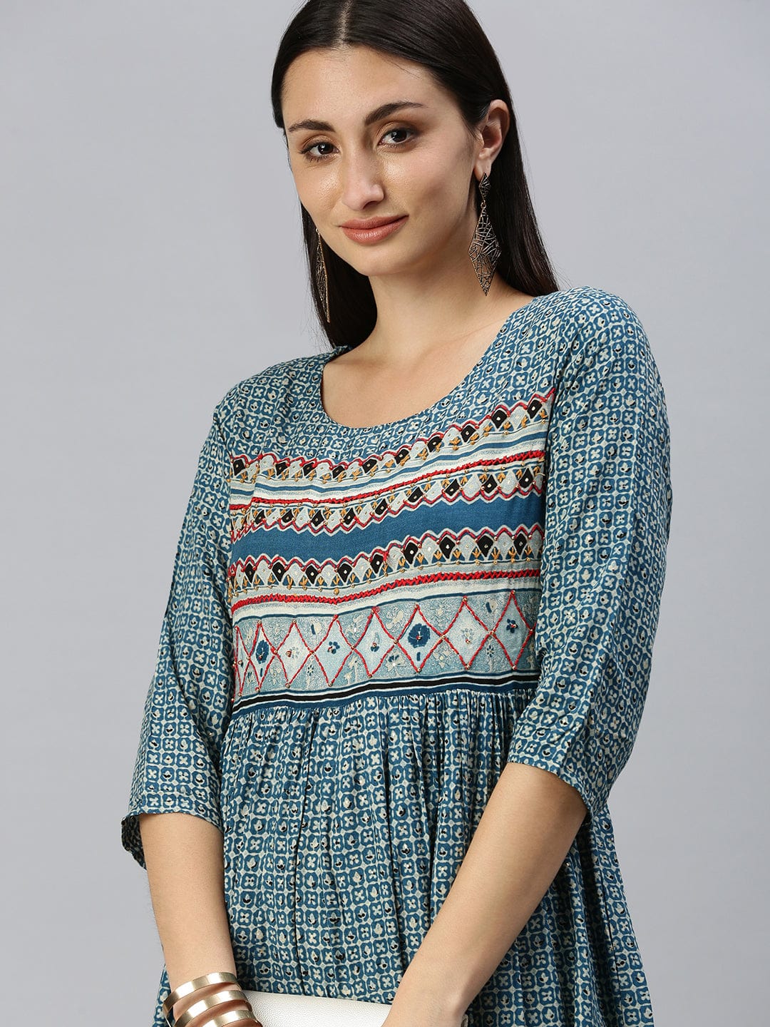 Women's Printed Blue Anarkali Kurta