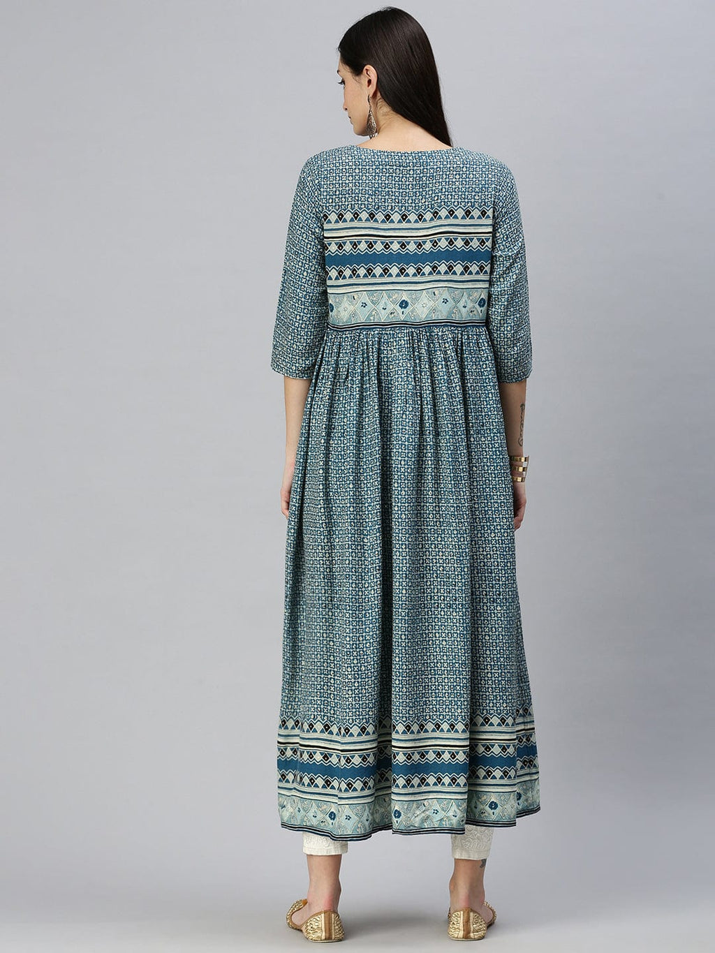 Women's Printed Blue Anarkali Kurta
