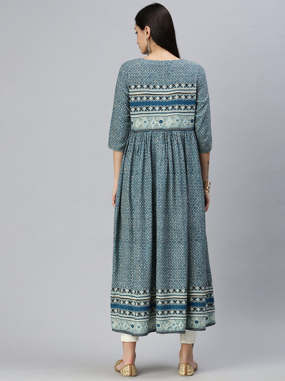 Women's Printed Blue Anarkali Kurta